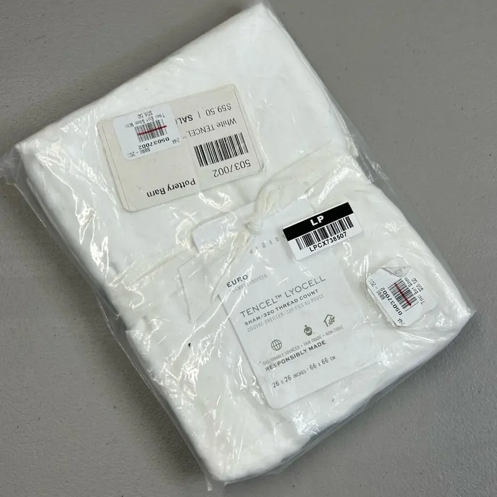 Pottery Barn Tencel Lyocell Euro Sham 320 Thread Count White NEW